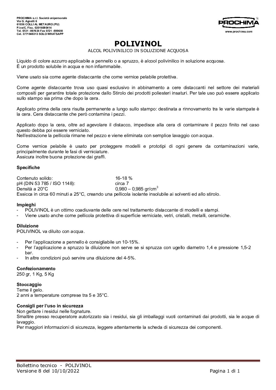 Polivinol Distaccante a Base Alcool Polivinilico Prochima - immagine 2